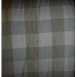 A pair of cotton interlined curtains of gold checked design, together with a matching pelmet,