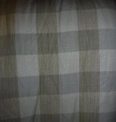 A pair of cotton interlined curtains of gold checked design, together with a matching pelmet,