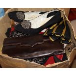 A box containing assorted ladies and gents accessories to include clutch bags,