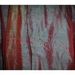 Three pairs of large silk interlined curtains of red/green colour,