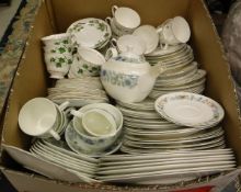 A box of various dinner and tea wares including Wedgwood "Clementine",