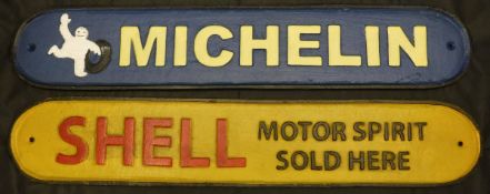 Two modern painted cast metal signs "Michelin",