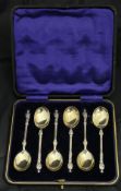 A cased set of six George V silver apostle teaspoons (by Harrison Brothers & Howson,