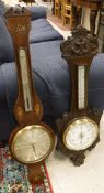 A Mahogany cased barometer and an Oak Barometer (both for restoration)