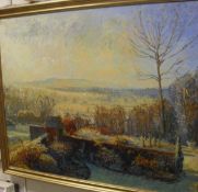 CHRISTOPHER AGGS "First Frost", a landscape study with garden wall in foreground.