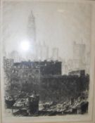 AFTER JOHN TAYLOR ARMS "American city skyline", etching,