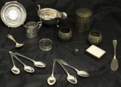 A collection of silver and silver plated wares to include a sauceboat in the George III taste,