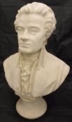 A 19th Century pottery simulated marble bust of Mozart,