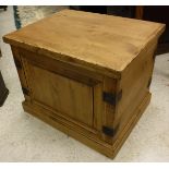 A pine iron bound box with lift top,