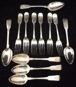 A set of six Victorian silver "Fiddle" pattern dessert forks (Exeter 1842),