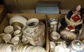 Two boxes of assorted china wares to include a Calclough "Ivy" pattern part dinner service,