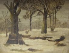 19TH CENTURY ENGLISH SCHOOL "Woodland in winter", oil on canvas,