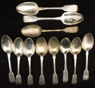 A set of five George III silver "Fiddle" pattern teaspoons (by William Eaton, London 1827),