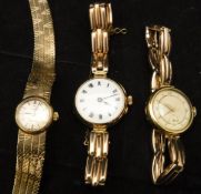 Three 9 carat gold wristwatches CONDITION REPORTS All bracelet straps are marked as