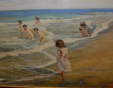 R LUNA "Children by the sea", oil on canvas,