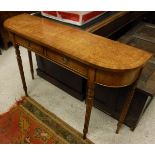 A burr birch and inlaid two drawer hall table on turned and reeded legs CONDITION REPORTS