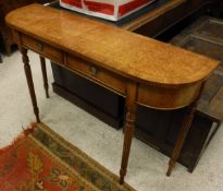 A burr birch and inlaid two drawer hall table on turned and reeded legs CONDITION REPORTS