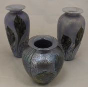 JONATHAN HARRIS - two studio glass vases with a lilac ground,