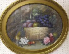 19TH CENTURY ENGLISH SCHOOL "Fruit in basket", oval oil,