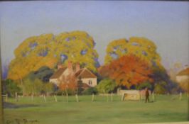 CECIL ROUND "Critchfield, Bosham", study of a country house with figure in the foreground,