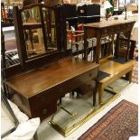 An oak hall table with applied moulded edge over five drawers on chamfered supports,