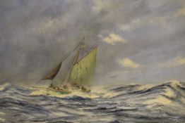 20TH CENTURY ENGLISH SCHOOL "Moonraker", study of sailing ship battling through choppy seas,