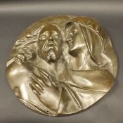 PIETA "The Virgin Mary holding the dead body of Christ", circular bronze wall plaque,