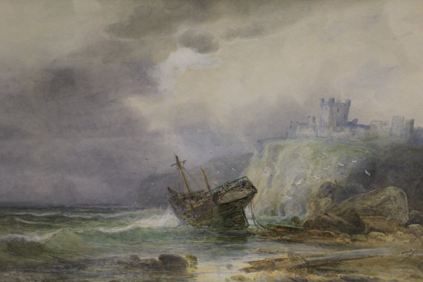 EMIL AXEL KRAUSE (1871-1945) "Dunstanborough Castle", a wrecked vessel beached,