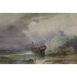 EMIL AXEL KRAUSE (1871-1945) "Dunstanborough Castle", a wrecked vessel beached,
