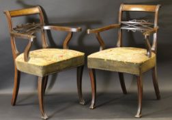 A pair of Regency mahogany bar back carver chairs,