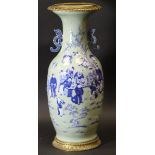 A 19th Century Chinese celadon glazed and blue and white decorated baluster shaped vase,