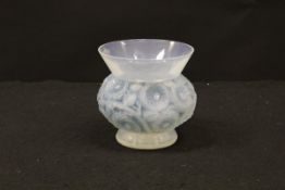 A Lalique "Soucis" blue tinted moulded glass opalescent vase of thistle form,