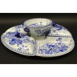 A 19th Century blue and white pottery passion flower design hors d'oeuvres set,