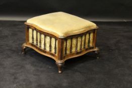 A rosewood framed box seat stool with beige velour plush seat,