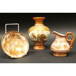 A collection of three Japanese satsuma ware including vase decorated with panels of figures and