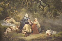 AFTER GEORGE MORLAND (1763-1804) "Gypsies at rest beneath a tree", oil on canvas, unsigned,