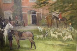FLORA EGERTON "Golden Valley Hounds at the Western Bredwardine", oil on board, signed and dated '77,