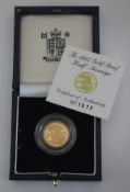 A 1997 Queen Elizabeth II gold proof half sovereign, in case,
