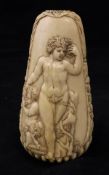 A 19th Century carved ivory bottle flask of tapering form,