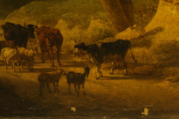 19TH CENTURY CONTINENTAL SCHOOL "Woman riding donkey with cattle, sheep and goats on a pathway, - Image 12 of 37