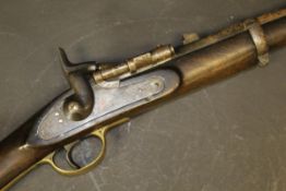 A 19th Century Continental carbine, the barrel with Liege proof marks and hammer action,
