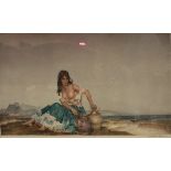 AFTER SIR WILLIAM RUSSELL FLINT (1880-1969) "Sarah", lady in a green dress seated on a beach",