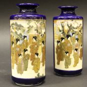 A pair of Japanese Meiji period satsuma ware vases of cylindrical form,