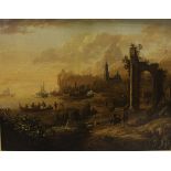A FOLLOWER OF JACOB (1657-1701) OR WILLEM DE HEUSCH (1625-1692) "Coastal landscape with figures and