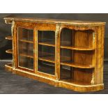 A circa 1900 French walnut and kingwood veneered credenza,