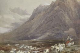 EDWARD HARGITT (1835-1895) "Highland shepherd and sheep in a landscape",