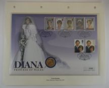 A 1981 Queen Elizabeth II gold sovereign, housed on a Diana Princess of Wales first day cover, No'd.