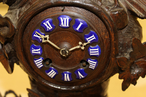 A 19th Century Black Forest type carved cased mantle clock, decorated in high relief with cockerel, - Image 4 of 15