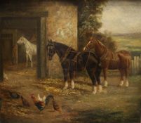 FOLLOWER OF JOHN FREDERICK HERRING SENIOR "Horses and chickens before a stable door with further