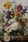 GYULA SISKA (b. 1958) "Still life study of flowers in a vase on a ledge"